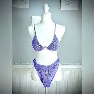 Lilac Purple Bikini Swimwear Bathing Suit High-Waisted Medium Underwire Padded